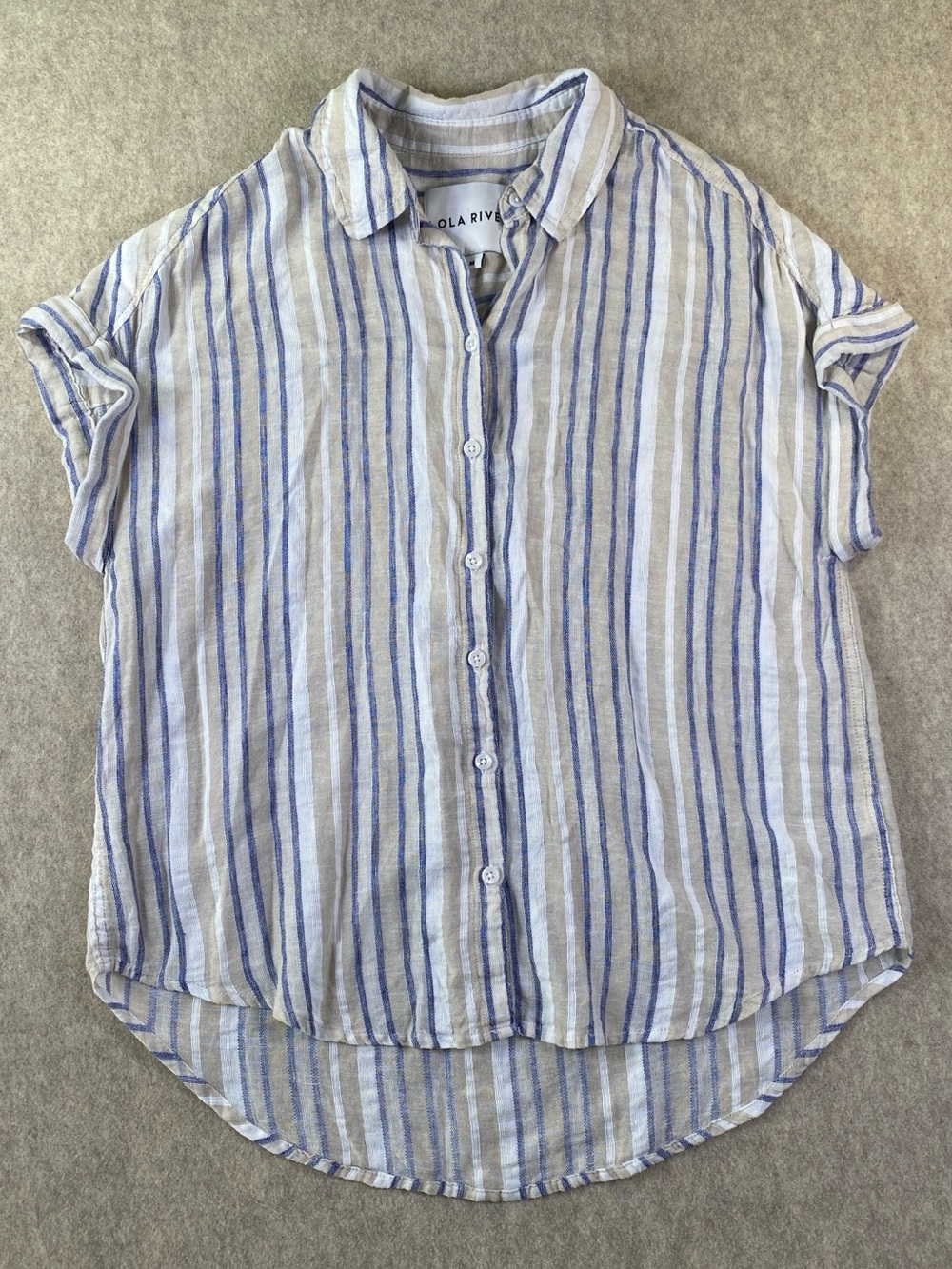 Lola River Linen and Tencel Lyocell Blend Blue & White Striped Button-Up Shirt